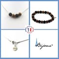 Miniatyrbild 1 av 4: Stenar och mineraler. Armband Halsband Set 4 Pärlor Lava + trä 8 mm. Stålkedja Anpassningsbar storlek.