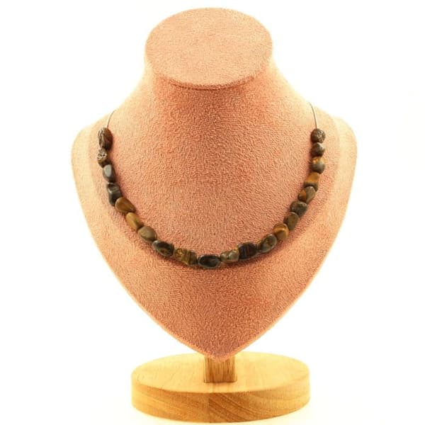 Stenar och mineraler. Halsband med 20 Australian Boulder Opal pärlor. Stålkedja Halsband för kvinnor, män. Anpassningsbar storlek.