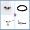 Miniatyrbild 1 av 4: Stenar och mineraler. Armband Halsband Set 4 Ametistpärlor + Mattsvart Onyx 8 mm. Anpassningsbar storlek.
