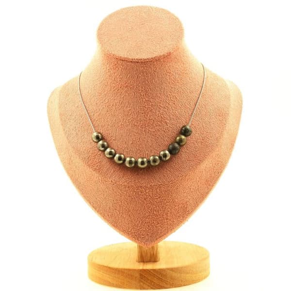 Halsband - Ett Smycke - Pyrit från Spanien - 10 pärlor - Rostfritt stål - Längd 45 cm