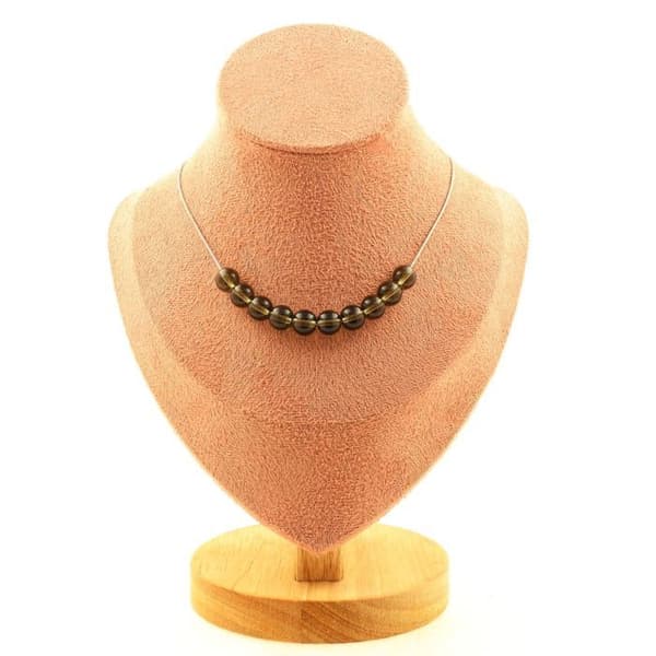 Halsband - A Bijoux - Röken kvarts - 10 pärlor - Rostfritt stål - Längd 45 cm