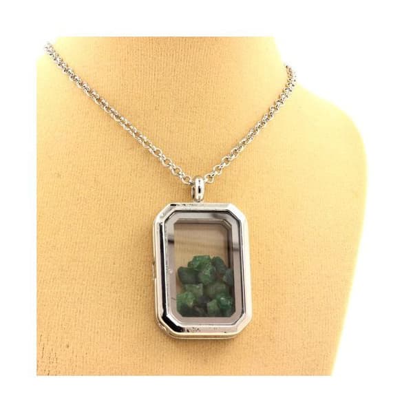 Collier - ABIJOUX - Grenat Tsavorite - Rostfritt stål - Rekangulär hänge - Unisex