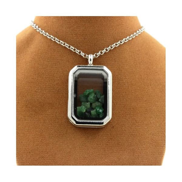 Collier - ABIJOUX - Grenat Tsavorite - Rostfritt stål - Rekangulär hänge - Unisex