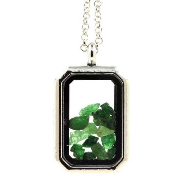 Collier - ABIJOUX - Grenat Tsavorite - Rostfritt stål - Rekangulär hänge - Unisex