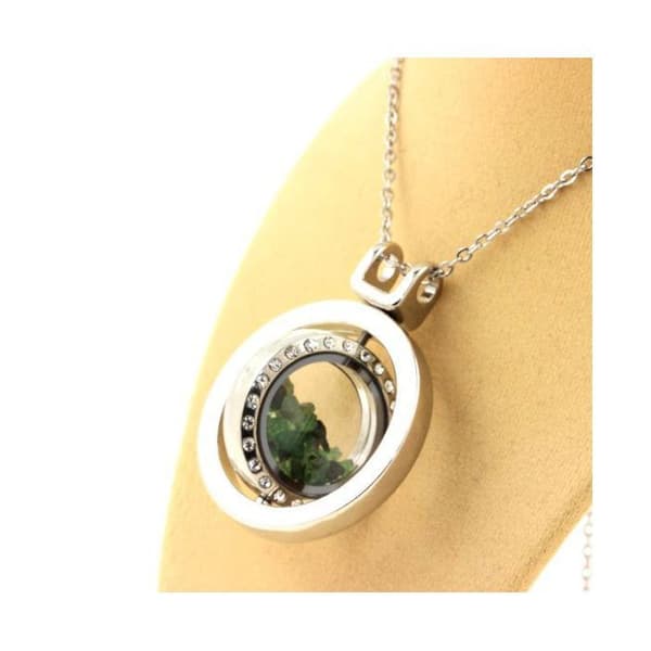 Collier - ABIJOUX - Grov Tsavorite granat - Sfärisk timglas hänge - Rostfritt stål - Flytande glas