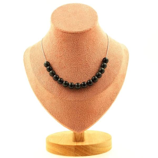 Stenar och mineraler. Halsband 15 svarta obsidianpärlor 8 mm. Rostfri kedja Halsband för kvinnor, män. Anpassad storlek
