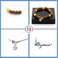Miniatyrbild 1 av 4: Stenar och mineraler. Gul Sardonyx Beads Halsband Armband Set + 8 mm trä. Kedja i anpassningsbar storlek.