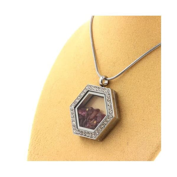 Collier - ABIJOUX - Rubin rå - Rostfritt stål - Unisex - Modell Hexagon