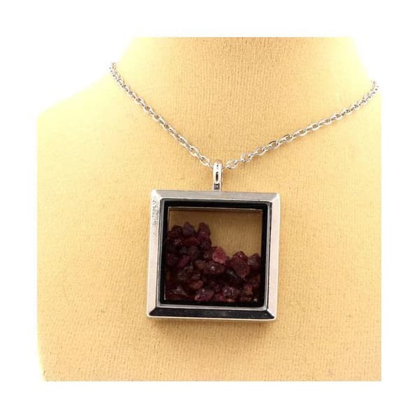 Halsband - ABIJOUX - Rå rubin - Rostfritt stål - Unisex - 29x35 mm