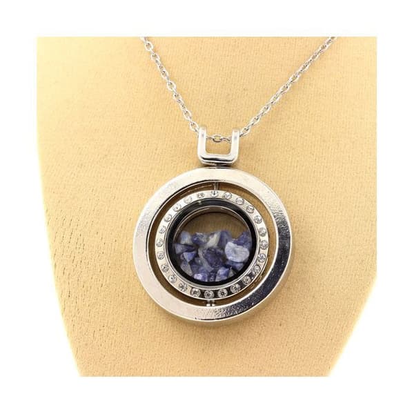 Collier - ABIJOUX - Benitoit rå - Pendentif i rostfritt stål - Modell Sphärisk Timglas - Blandet