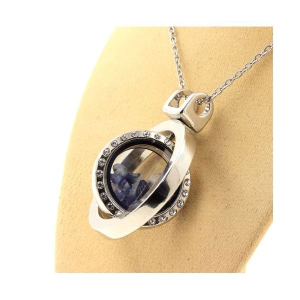 Collier - ABIJOUX - Benitoit rå - Pendentif i rostfritt stål - Modell Sphärisk Timglas - Blandet