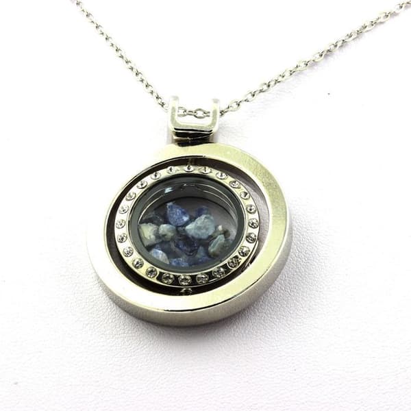 Collier - ABIJOUX - Benitoit rå - Pendentif i rostfritt stål - Modell Sphärisk Timglas - Blandet