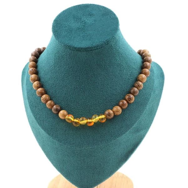 Collier - Ett smycke - Äkta bärnsten från Östersjö - Pärlor 8 mm - Rostfritt stål - Unisex