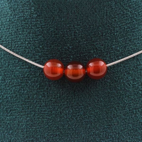 Collier - ABIJOUX - Röd agat 8mm - Kedja i rostfritt stål - Anpassningsbar storlek - Mixad