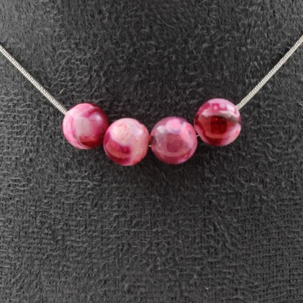 Halsband - ABIJOUX - Sprucken röd agate 8 mm - Kedja i rostfritt stål 45 cm - Mixad - Tillverkad i Frankrike
