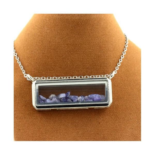 Halsband - Stenar och Mineraler - Rå Tanzanit - Rostfritt stål - Blandat - 18x50 mm