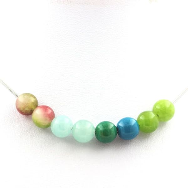 Collier - ABIJOUX - Pärlörter, Chrysokol, Angelit, Turmalin - Rostfritt stål - 8 mm - Unisex