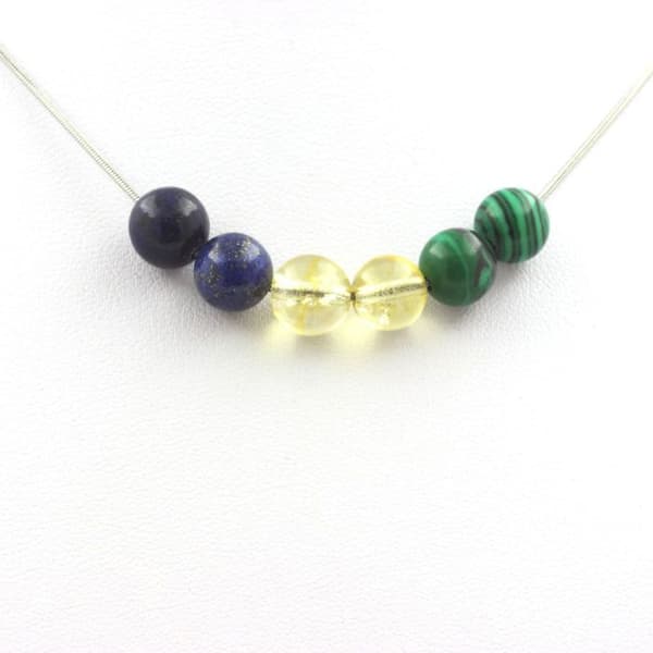 Collier - A Bijoux - Citrin, Lapislazuli, Malakit - 8 mm - Rostfritt stål - Anpassningsbar längd