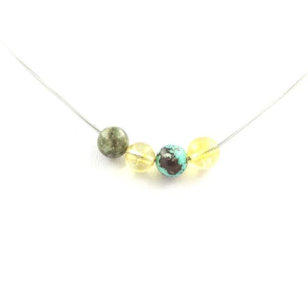 Collier - Ett smycke - Chrysokoll- och citrinstenar - Rostfritt stål - Anpassningsbar längd - Unisex