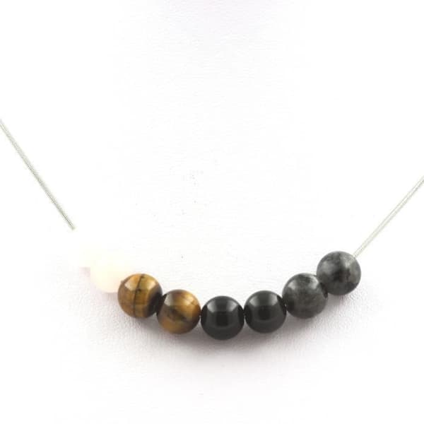 Collier - A Bijoux - Kvartsros, Labradorit, Svart obsidian, Tigeröga - 8 mm - 45 cm - Blandat