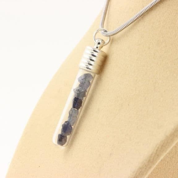 Halsband - ABIJOUX - Modell rör och spiral - Rå saphir - Blå - Metalllegering, Glas