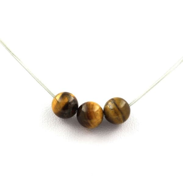 Collier - ABIJOUX - Oeil de Tigre - 3 pärlor 8 mm - Rostfritt stål - Anpassningsbar längd