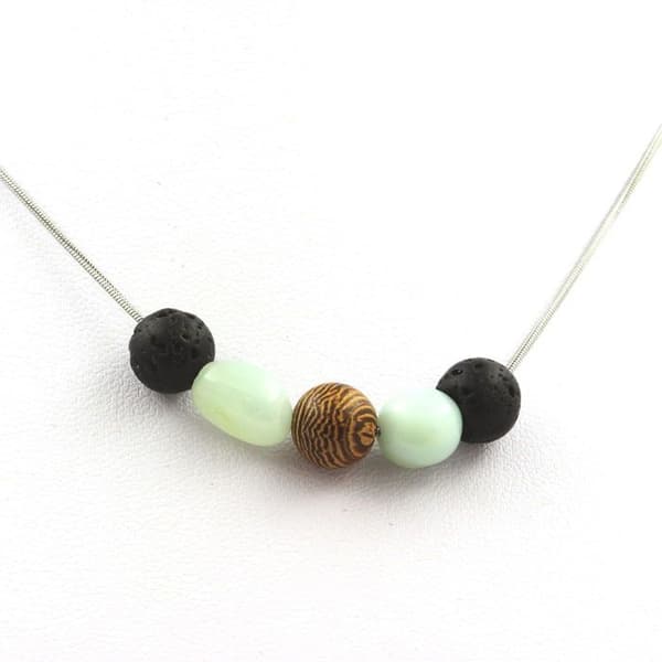 Halsband - ABIJOUX - Träperlor 8 mm - Lava - Amazonit från Brasilien - Rostfritt stål
