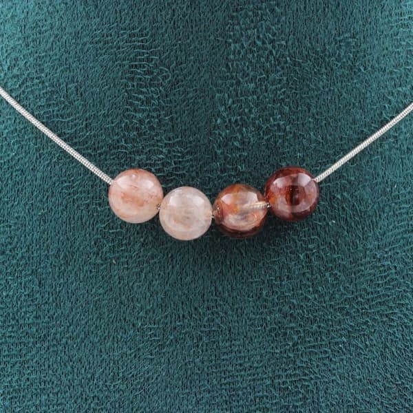 Halsband - ABIJOUX - Kvarts Hematoid - 4 pärlor 8 mm - Rostfritt stål - 45 cm