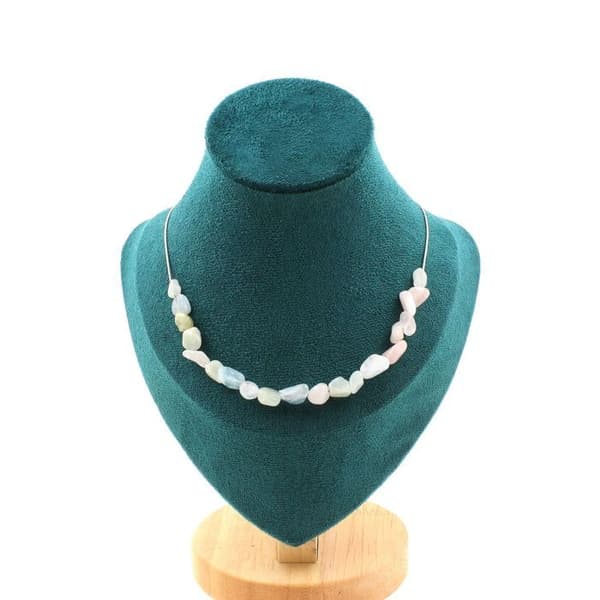 Halsband - ABIJOUX - Beryl Morganit - 20 pärlor - Rostfritt stål - Anpassningsbar längd