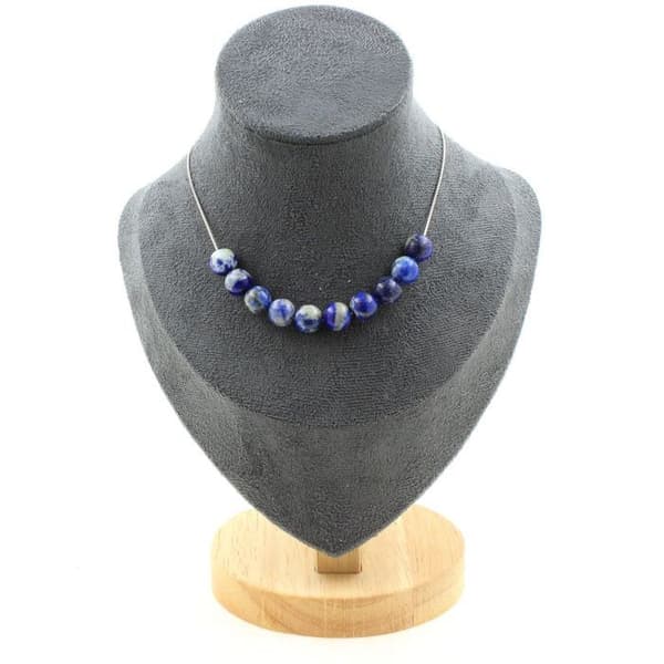 Halsband - A Bijoux - Lapis Lazuli - 10 pärlor 8 mm - Rostfritt stål - Längd 45 cm