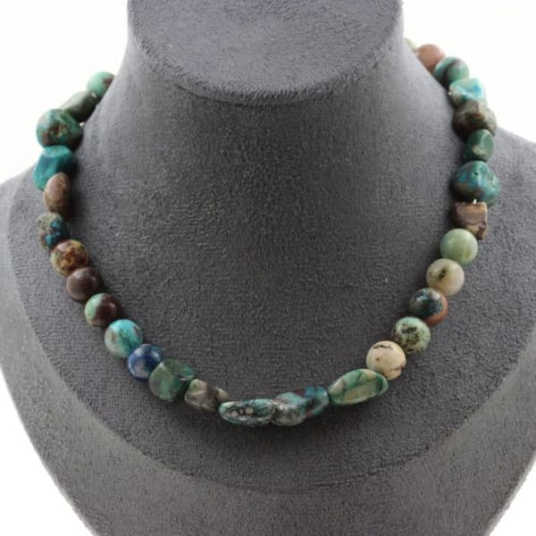 Halsband - ABIJOUX - Krysokolla USA och Namibia - 8 mm - Rostfritt stål - 45 cm