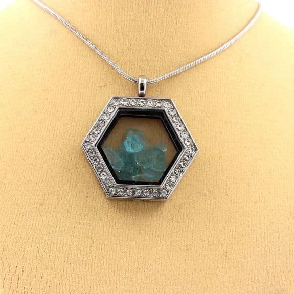 Collier - ABIJOUX - Apatite Paraiba brut - Modell Hexagon - Rostfritt stål - Unisex