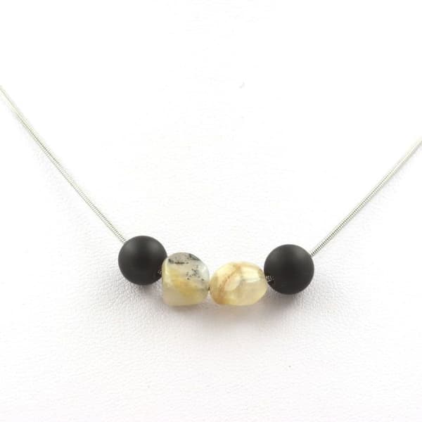 Halsband - A Bijoux - Matt svart onyx &amp; flerfärgad opal - 8 mm - Rostfritt stål - Unisex