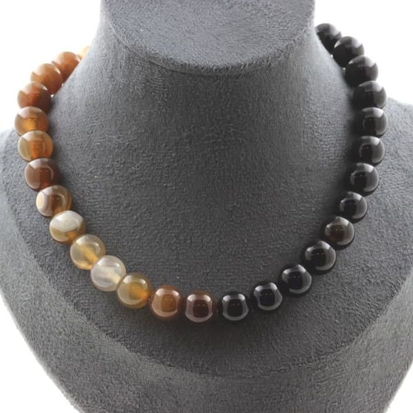 Stenar och mineraler. Angelit pärlhalsband 10 mm + svart Agat 10 mm. Stålkedja Halsband för kvinnor, män. Anpassad storlek