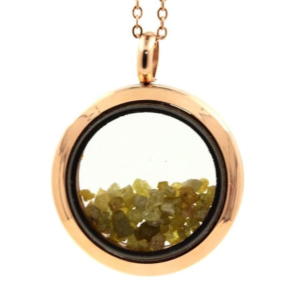 Collier - ABIJOUX - Médaillon 25 mm - Roséguld - Brunt grönt diamant - Unisex