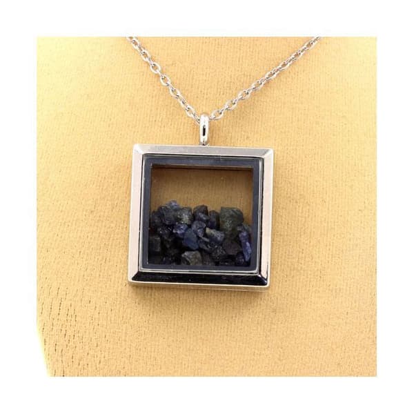Halsband - ABIJOUX - Rå safir - Rostfritt stål - Unisex - Fyrkantig modell - Silverfärgad