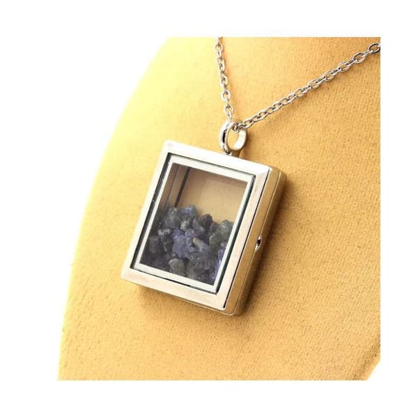 Halsband - ABIJOUX - Rå safir - Rostfritt stål - Unisex - Fyrkantig modell - Silverfärgad