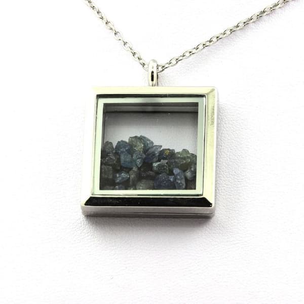 Halsband - ABIJOUX - Rå safir - Rostfritt stål - Unisex - Fyrkantig modell - Silverfärgad