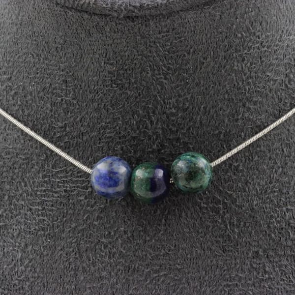 Halsband - ABIJOUX - 3 Azurit Chrysokoll pärlor - Rostfritt stål - Längd 45 cm - Unisex