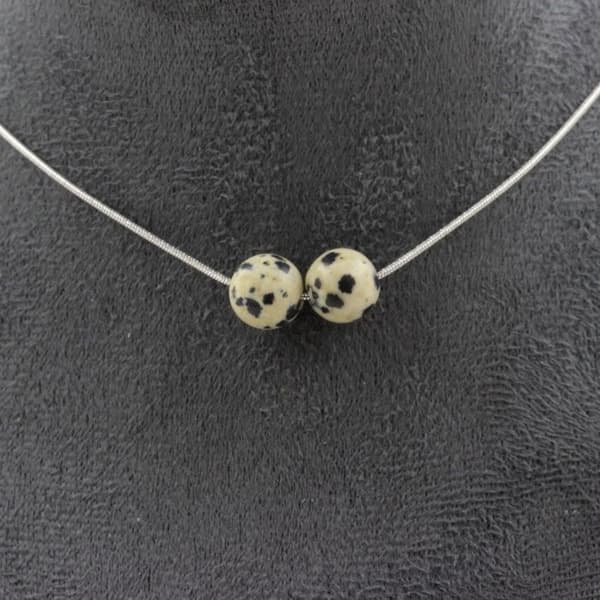 Collier - ABIJOUX - Jaspe Dalmatien 8 mm - Rostfritt stål - Anpassningsbar längd - Blandet