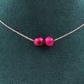 Miniatyrbild 1 av 4: Halsband - ABIJOUX - Fuchsiarosett öga - 2 pärlor 8 mm - Rostfritt stål - Justerbar längd