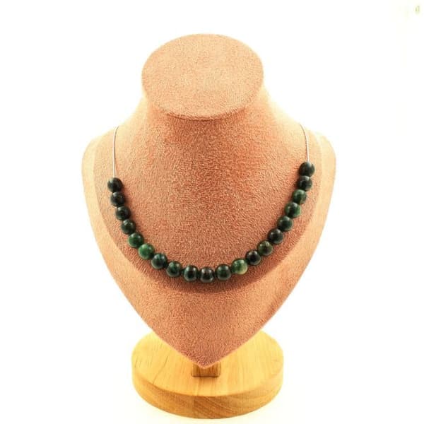 Halsband - ABIJOUX - Zambiansk smaragd - 20 pärlor 8 mm - Rostfritt stål - 45 cm