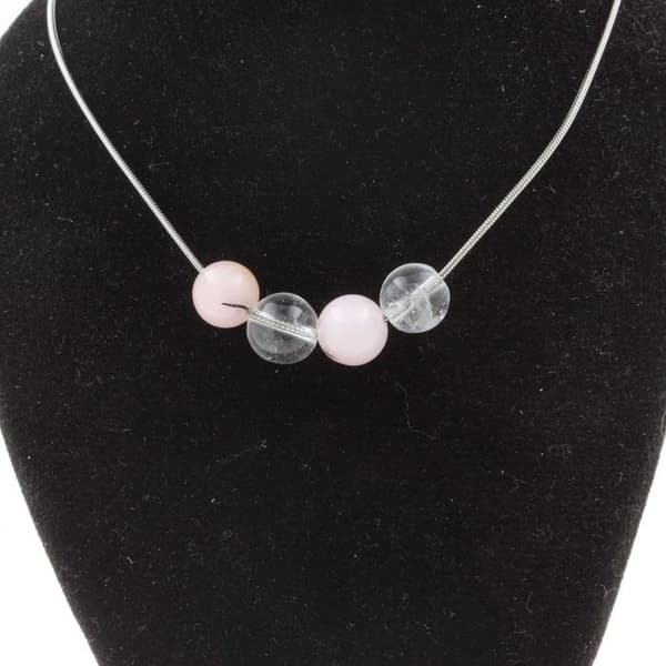 Collier - ABIJOUX - Opal Rose + Kvarts 8 mm - Rostfritt stål - Varierande längder - Unisex
