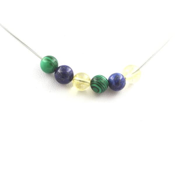 Collier - A Bijoux - Citrin, Lapislazuli, Malakit - 8 mm - Rostfritt stål - Anpassningsbar längd
