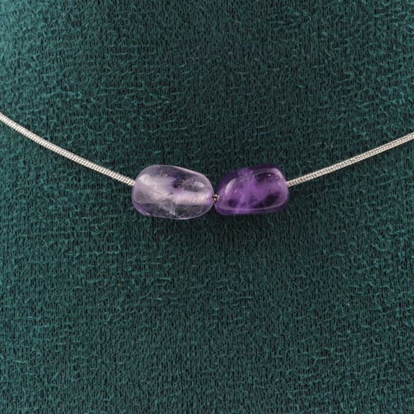 Halsband - ABIJOUX - Amethyst från Brasilien - 2 pärlor - Rostfritt stål - Anpassningsbar längd