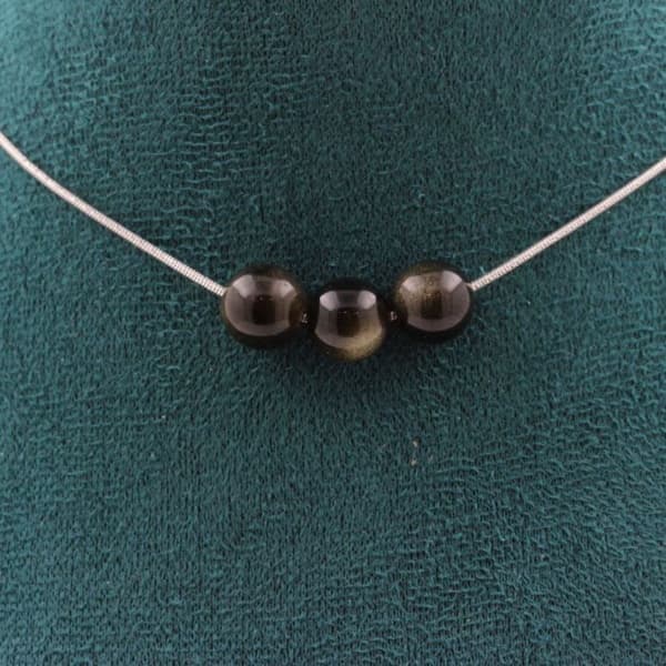 Collier - ABIJOUX - Guldobsidian 8 mm - Kedja i rostfritt stål - Längd 45 cm
