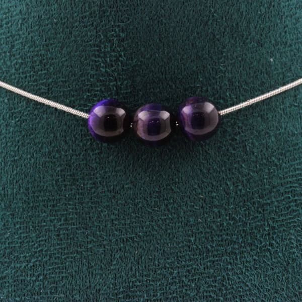 Halsband - Ett Smycke - Lila Tigeröga - 3 pärlor - Rostfritt stål - 45 cm