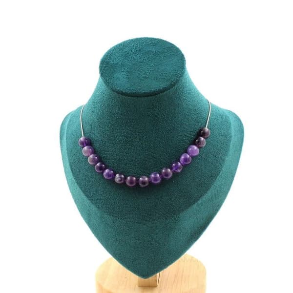 Halsband - ABIJOUX - Amethyst 8 mm - Rostfritt stål - Längd 45 cm - Anpassningsbar