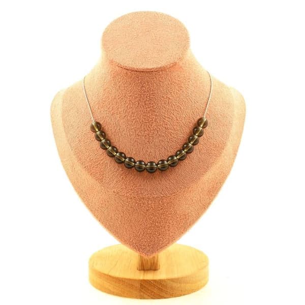 Halsband - Ett Bijoux - Rökkvarts - 15 pärlor - Rostfritt stål - Längd 45 cm