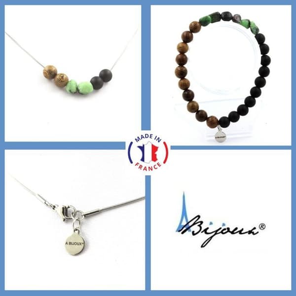 Stenar och mineraler. Epidote Halsband Armband Set från Myanmar (Burma) + Onyx Beads Anpassningsbar storlek.